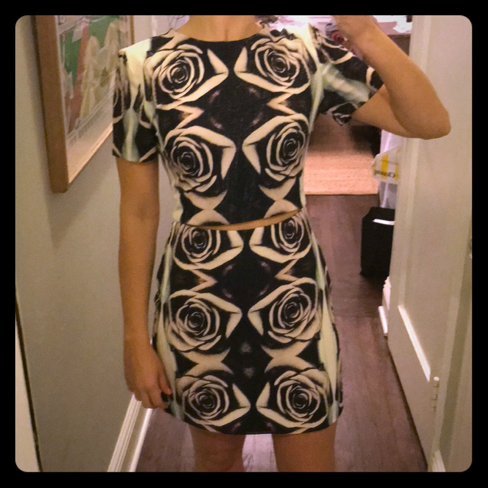 Bec & Bridge rose print dress with small cutout